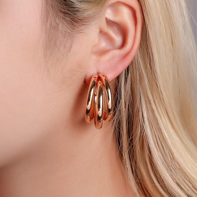 Simple Metal C Shape Dangle Earrings for Women Trendy Retro Three Layer Personality Geometry Drop Earrings Round Circle Zircon