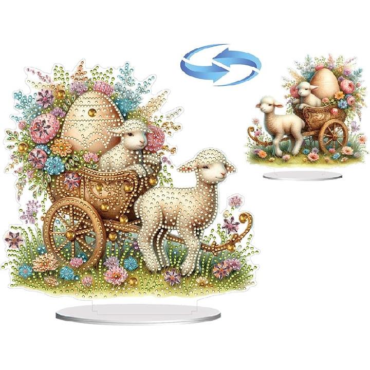 BAYUNOE DIY Diamond Art Painting Desktop Ornament Easter Handmade Double-Sided Pattern Diamond Art Decorated Tabletop Ornaments Single Sided Diamond