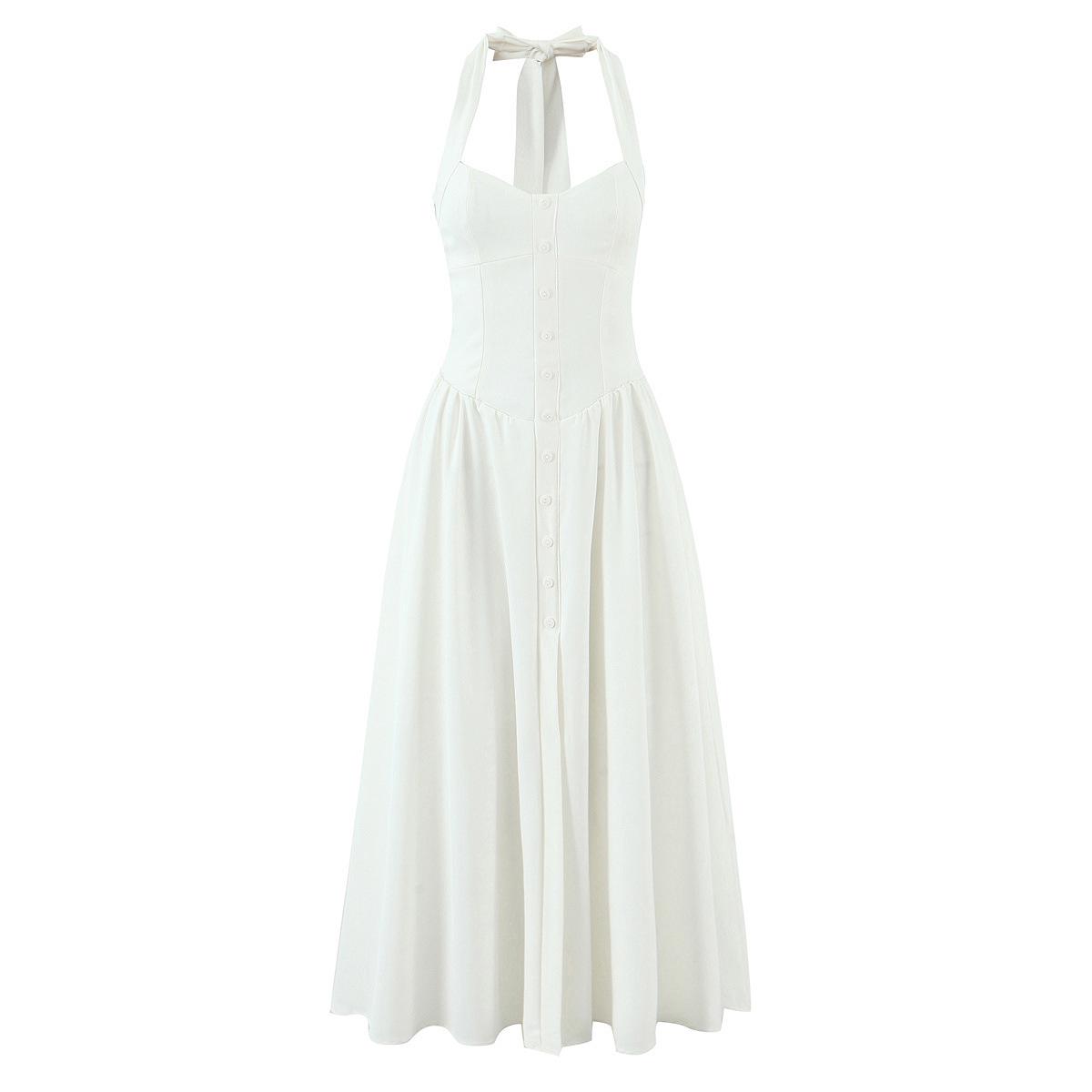 2026 European & American Style Slim Fit Halterneck Slit Long Dress for Women Small белый