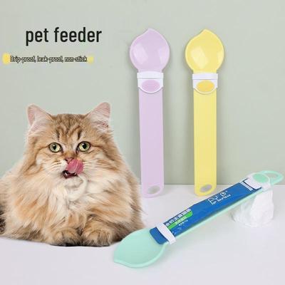 Grenzüberschreitender Macaron-Katzen-Streifen-Futterspender mit waschbarem Plastik-Quetsch-Löffel