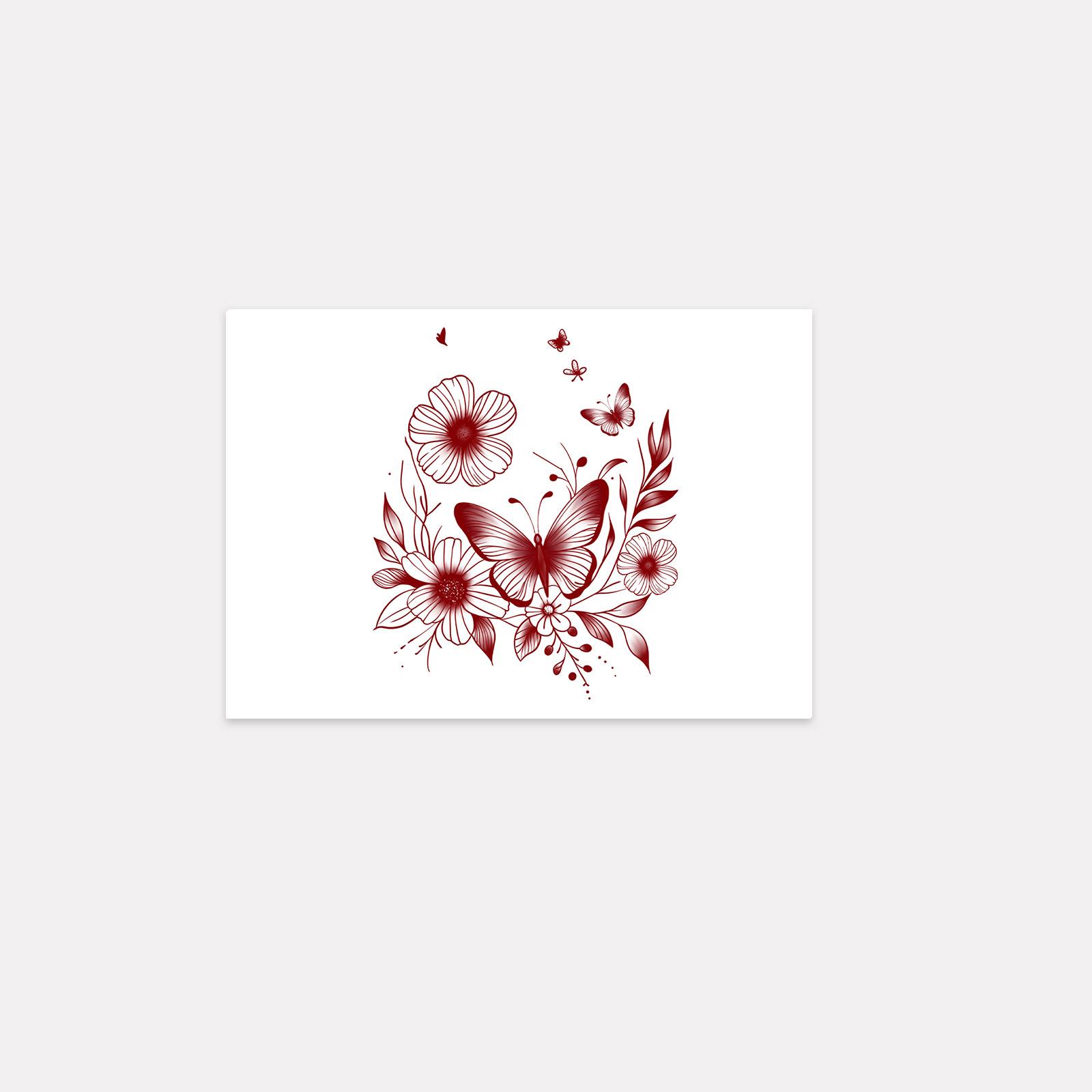 Premium Dark Retro Red Butterfly Plain Flower Wrist Tattoo Sticker 10*7CM