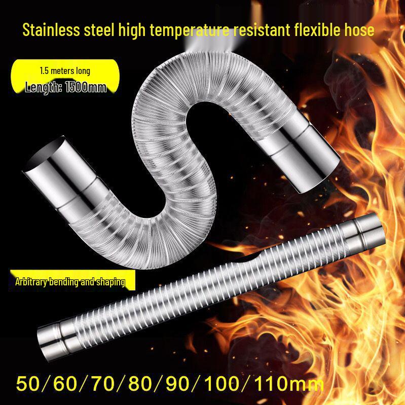 1.5m Stainless Steel High-Temperature Resistant Corrugated Flexible Exhaust Hose for Heaters and Gas.