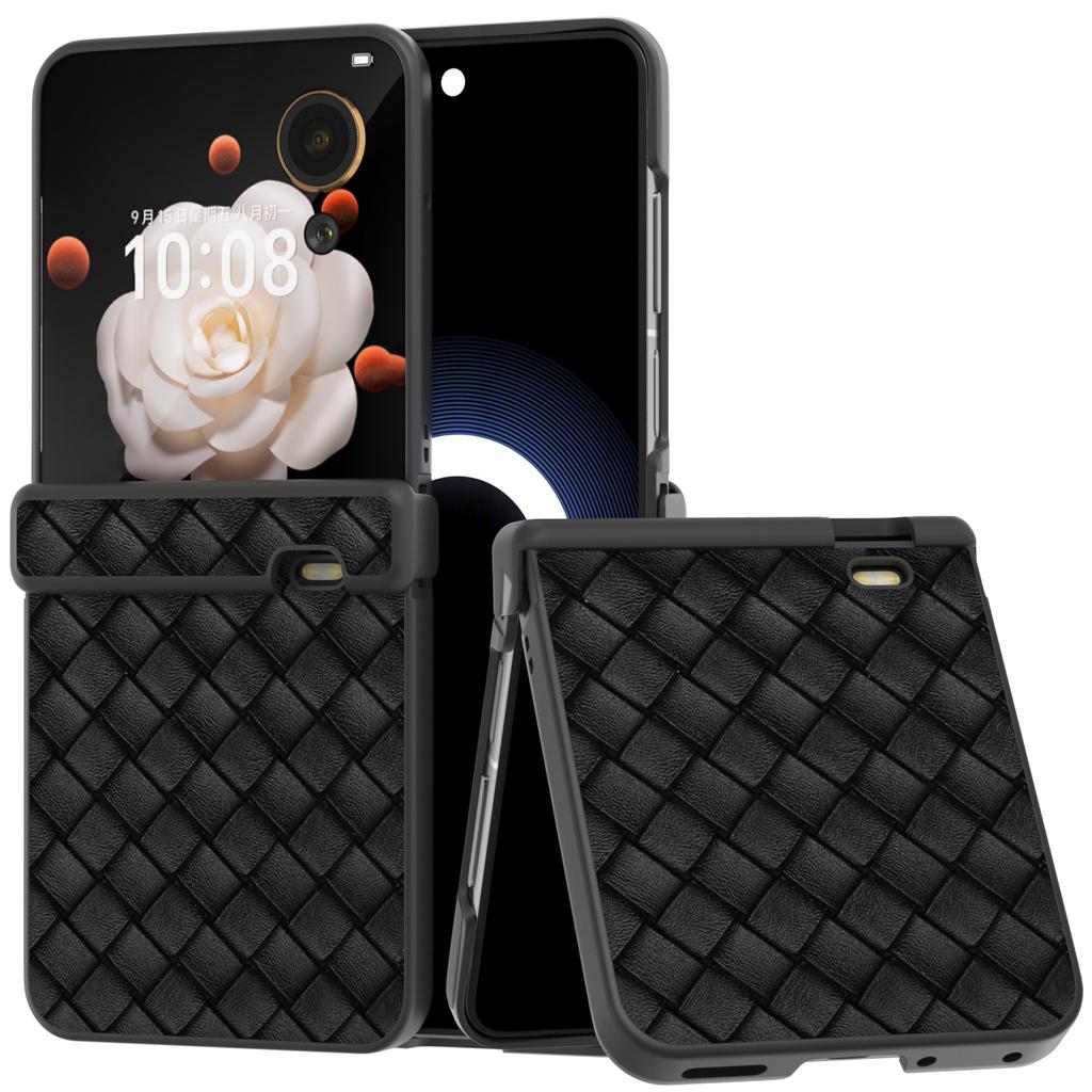 Für Honor Magic V Flip 5G Hülle Scharnierschutz Gewebestruktur Leder+PC Handyhülle