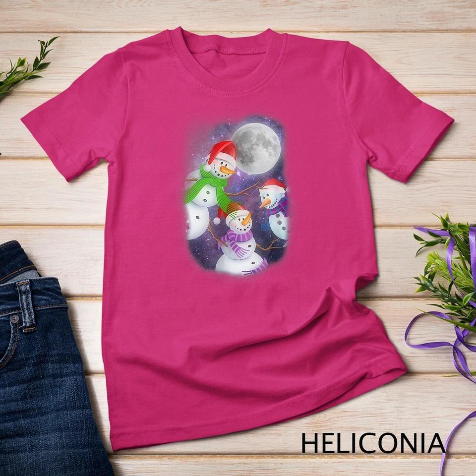 Three Moon Snowman T-Shirt - Snowflakes Snow Christmas Tee Unisex T-shirt 4 M