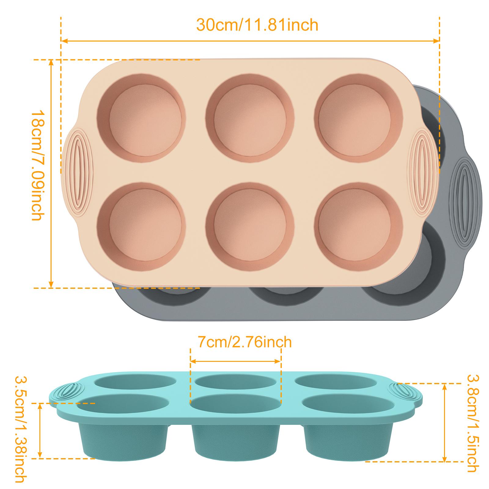 3 Pcs Silicone Muffin Pan 6-Cavity Baking Tray Non-Stick Temperature Resistant Muffin Baking Mold 3-Color Muffin Baking Tray