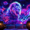 Neon Floral Lion View  Fluorescent Tapestry Outer Space UV BlackLight Tapestry, Wall Hanging For Living Room Bedroom Office Home Decor