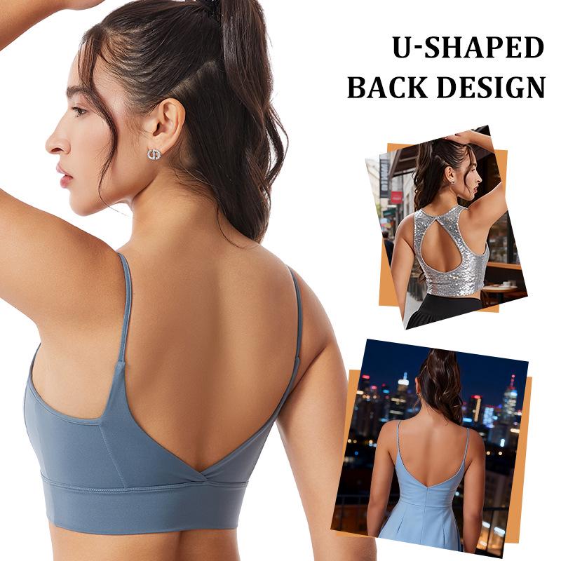 Women's Wireless Strappy Sports Bra - Seamless Shockproof Design for Running & Fitness