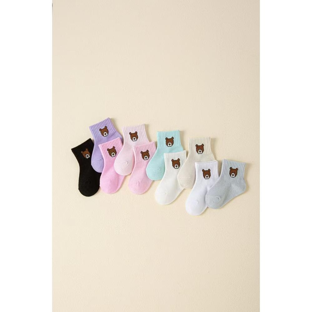 10/5 Pairs Kids Socks Trendy New Classic Bear All Season Crew Socks Student Baby Socks Children Mid-Calf Socks