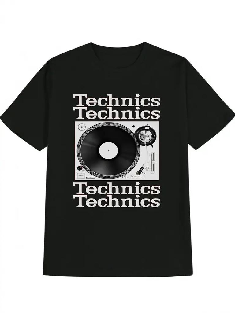 Herren Vintage Plattenspieler Grafik T-Shirt - "Technics" Schriftzug & DJ-inspiriertes Design