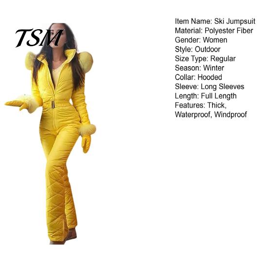 Tuta da Sci con Chiusura a Zip da Donna Tuta Invernale con Guanti Vita Elastica Imbottita Spessa Tuta da Neve Giacca con Cappuccio Antivento Outfit da Esterno Impermeabile