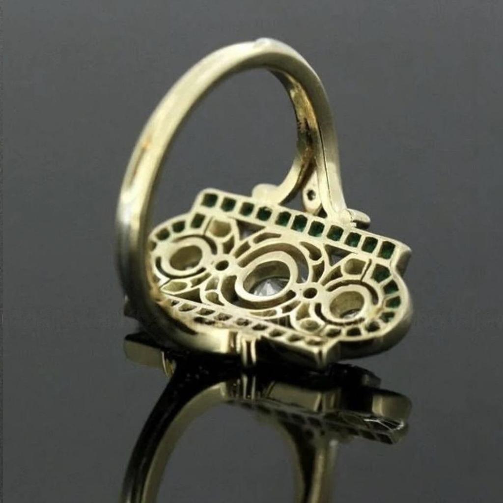 Eleganter Smaragd Zirkon Verlobungsring - Luxuriöser europäischer und amerikanischer Stil mit rundem Diamant-Edelstein