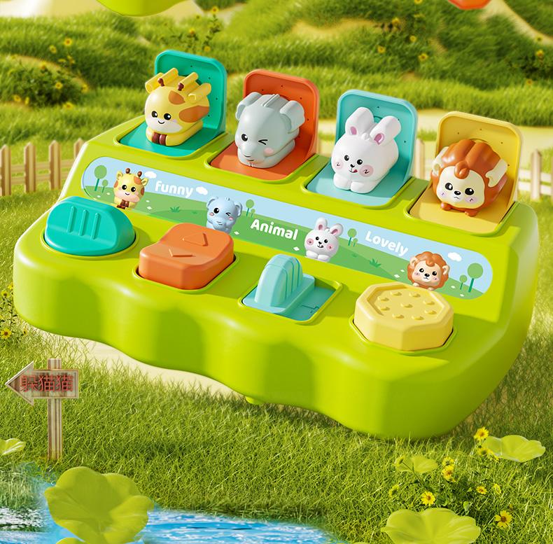 

Interactive Pop Up Animals Toys Kids Hide Seek Switch Box 6 12 Months Cause and Effect Toys Montessori Development Sensory Toys зелёный