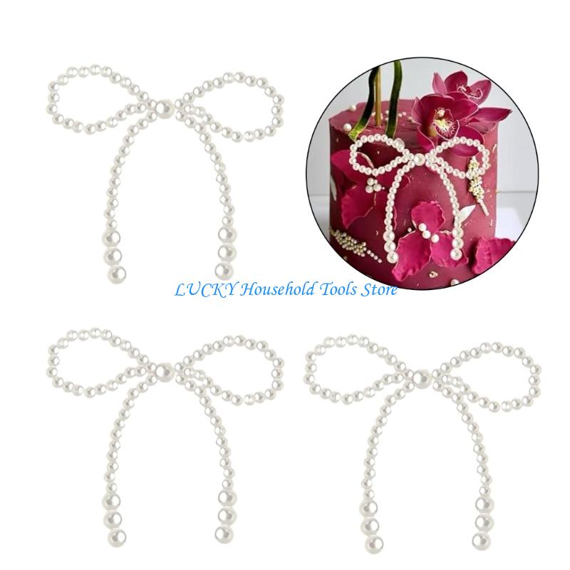 

J0MC 12Pcs White Imitation Pearls Bowknot Cake Decoration Cake Toppers for Wedding Baby Showers Birthday Cake Embellishment China Mainland