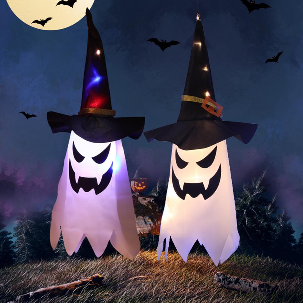 1PC Halloween Witch Hat Hanging Light Ghost Wizard Hat Shaped LED Ghost Lamp Battery Powered Hanging Flashing Witch