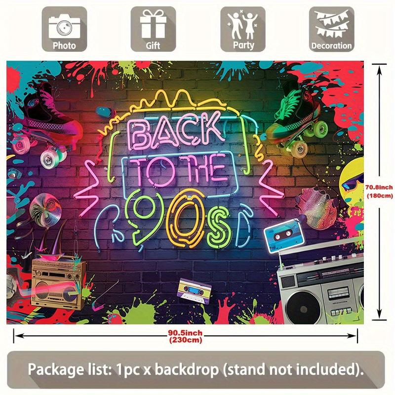 1 piece of vibrant 90s retro party backdrop banner - colorful neon lights.PMJ