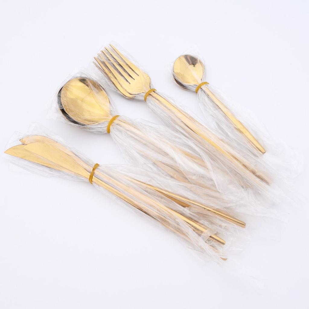 Set de vesela din aur, 24 buc, cuțit de masă, furculiță, lingură de cafea, tacâmuri, tacâmuri din oțel inoxidabil, tacâmuri de bucătărie, argintărie