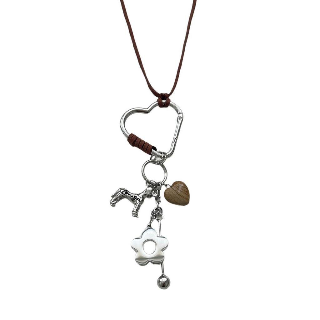 Heart Flower Cotton Rope Necklace - Natural Stone Pendant, Sweater Chain, Light Luxury Design, Versatile Neckwear