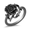 Huitan Novel Black Flowers Rings for Women Unique Gorgeous Personal Finger Accessories Elegant Attractive Wedding Band Jewelry