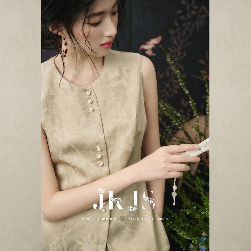 JK&JS New Chinese Style Rayon Linen Jacquard Vest