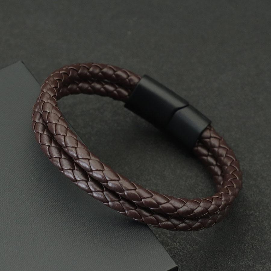 New Hiphop Mens Leather Bracelet Bangle Bilayer Detachable Magnet Buckle Leisure Pulseira Accessories Hombre Gift For Boyfriend