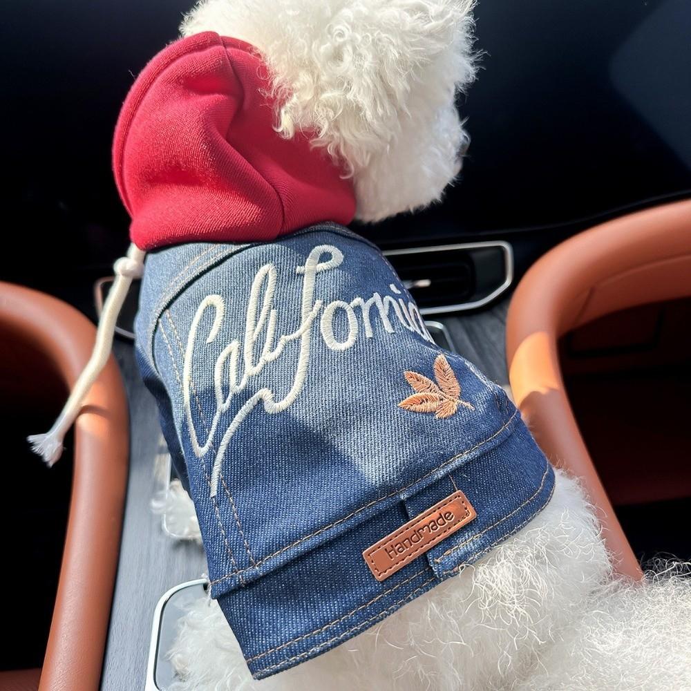 Letter Embroider Dog Jean Jacket Windproof Pet Cowboy Outfit Pet Denim Hoodie  Spring Autumn