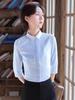 Women's Blue Striped Slim-Fit Work Shirt with Mid-Length Sleeves for Spring/Summer