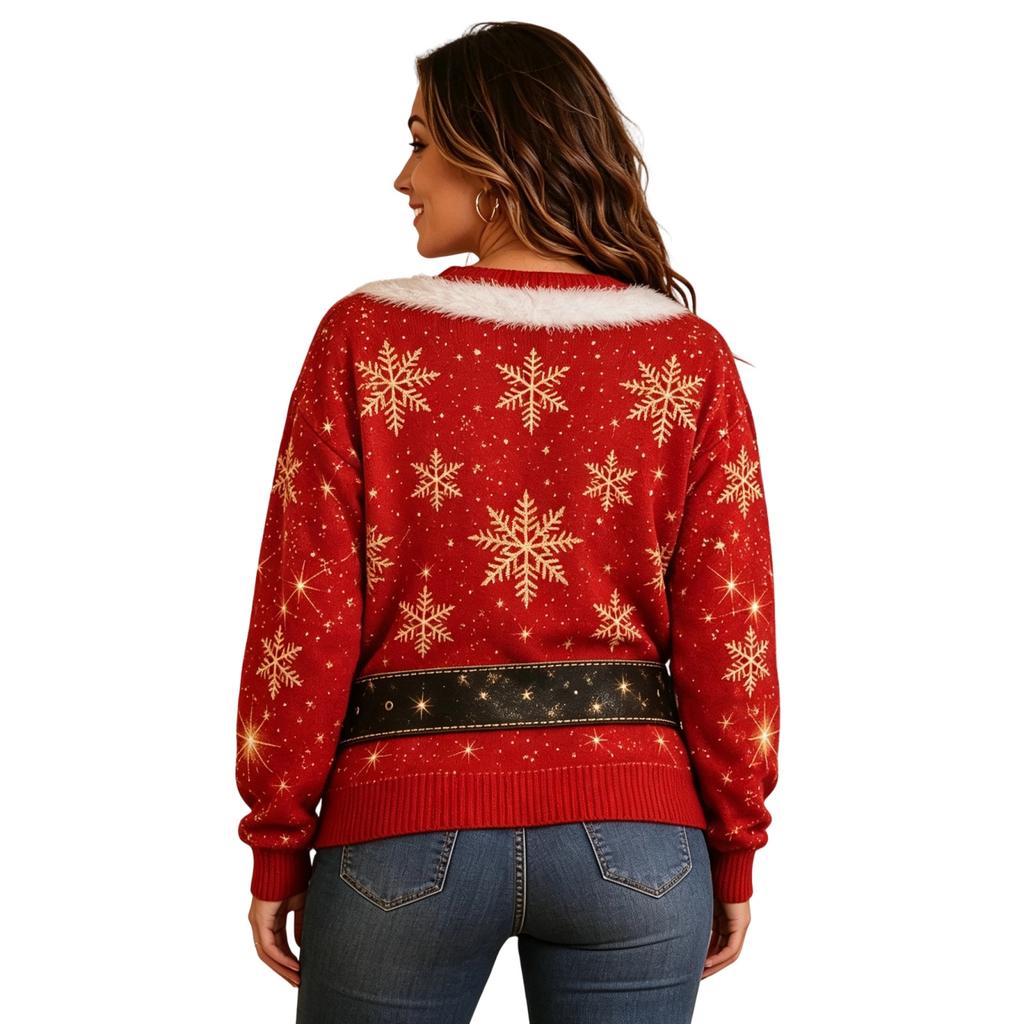 Women's Christmas Print Long Sleeve Ugly Sweater Top for Holiday Party and Festive Events