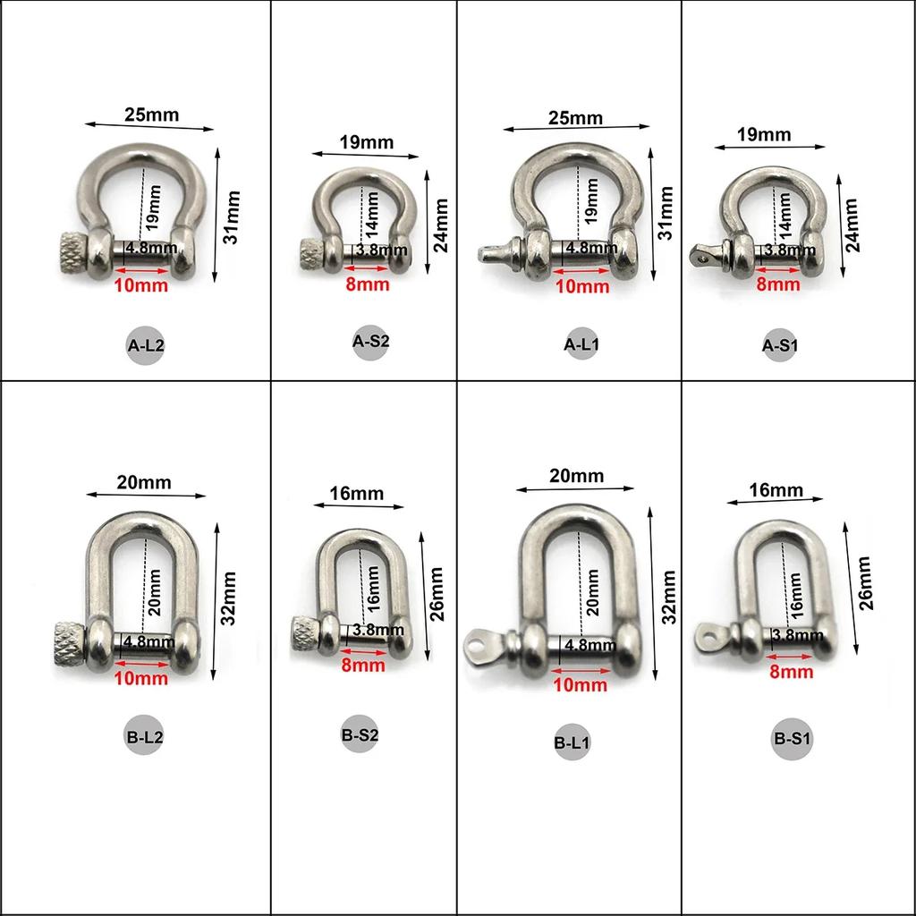 Edelstahl Bügelform Schäkel Karabiner D-Ring Anhänger Schlüsselring Schlüsselanhänger Haken für Camping Wandern Schraubverbindung Verschluss Schnalle