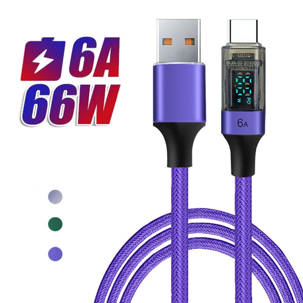 6A USB C Cable PD 66W Digital Display A to C Data Cord 0.5M/1M/2M Quick Charge Type-C Charging Line for Mobile Phone Laptop