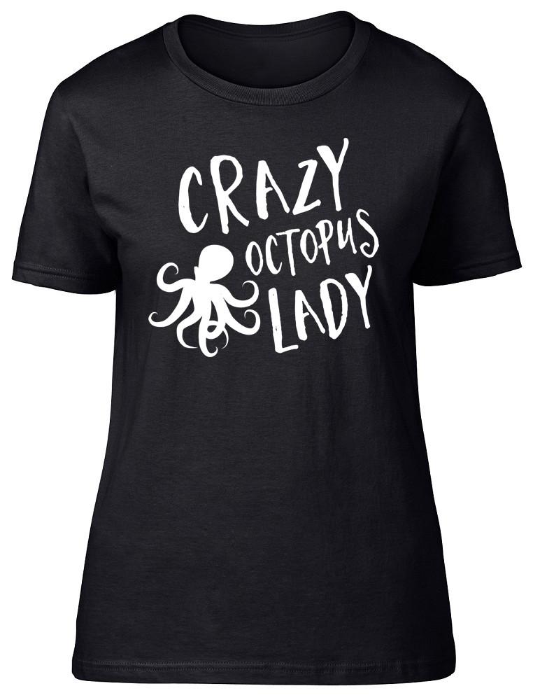 Crazy Octopus Lady Womens Ladies Short Sleeve Fitted T-Shirt XL