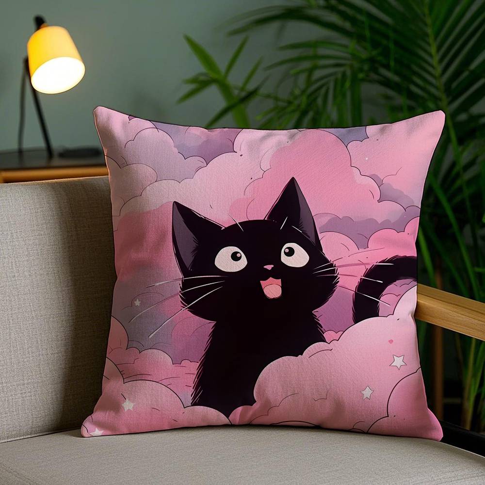 Cartoon Cat Accompanying Print Pillow Case Anti-dustmite Pillowcase Invisible Zipper Silky Short Plush Sofa Cushion Cover