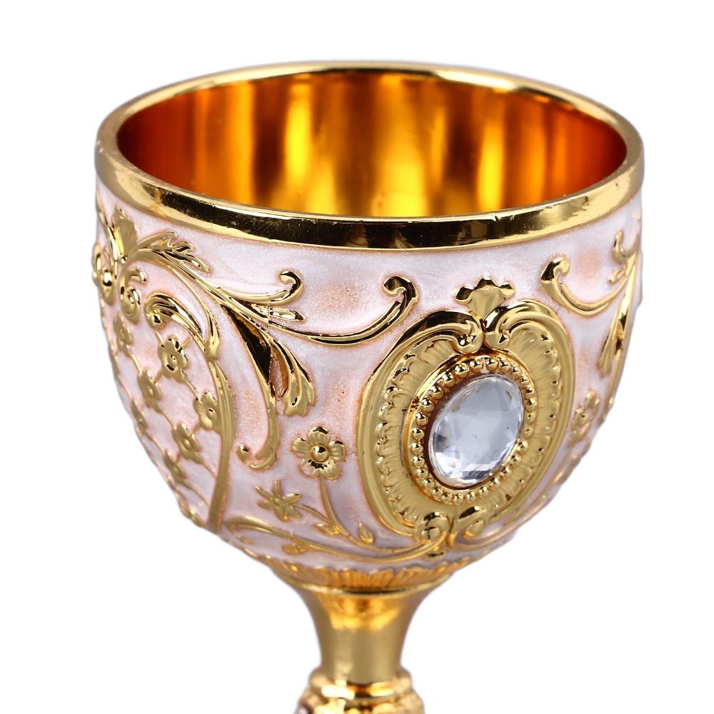 2PCS Small Zinc Alloy Goblet 30ml Capacity Retro Metal Cup Embossed Wine Glass Party Drinking
