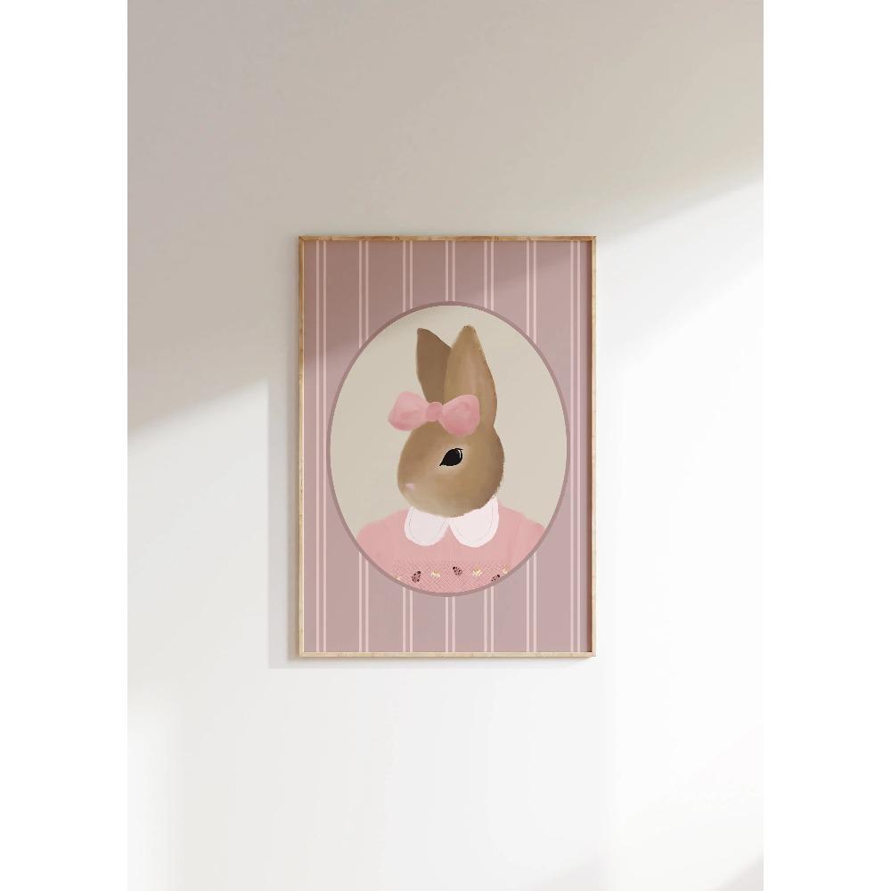 Vintage Aesthetic Nursery Abstract Wall Art Animal Portrait Bunny Print Cute Rabbit Canvas Painting Kids Room Home Decor