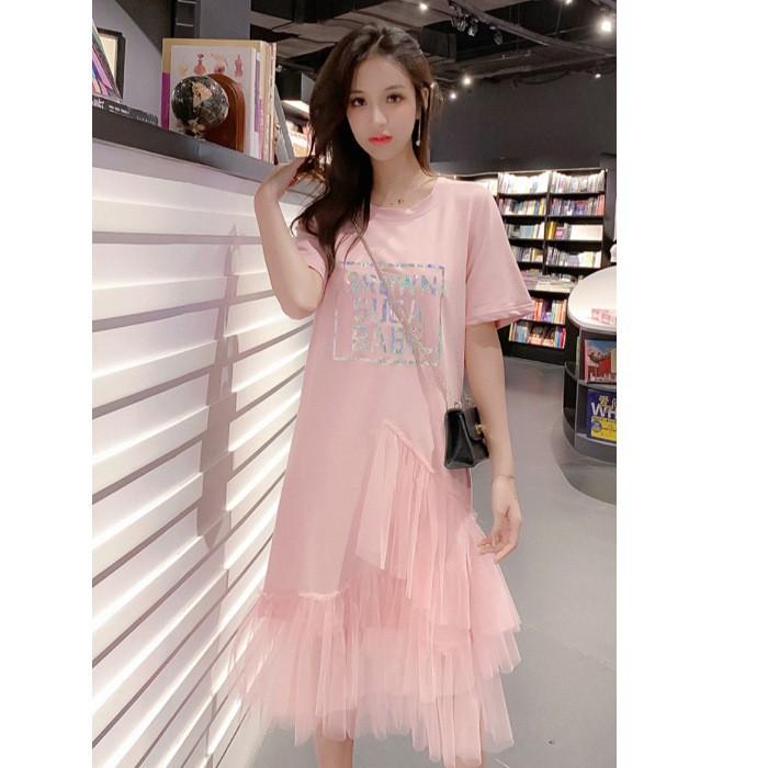 New popular summer skirt splicing mesh cake T-shirt dress fairy puff skirt summer dress