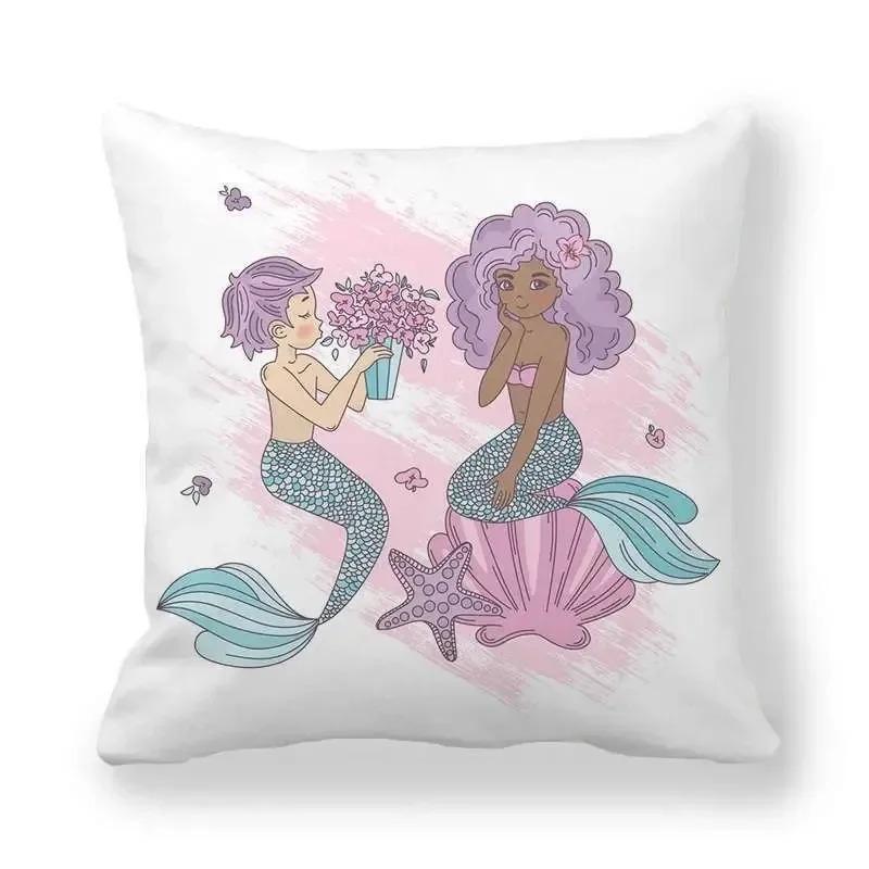 Garland Mermaid Pattern Decorative Pillow Cover Car Sofa Square Cushion Pillow Cover