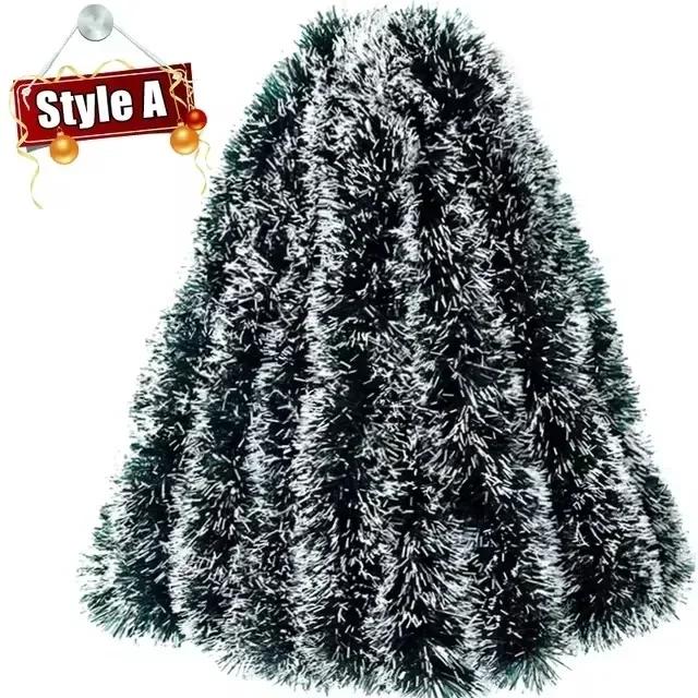 Christmas Tinsel Garland Green Cane Ribbon Strip Shiny Wreath Xmas Tree Pendant Ornament Decor for Xmas Party Home Outdoor Decor