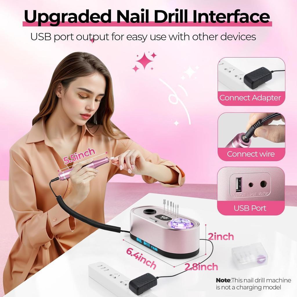 40000RPM Electric Nail File Drill Professional Kit, Drill Machine with LCD Display, Manicure Pedicure Polishing Acrylic Gel Nail Grinder for Salon,