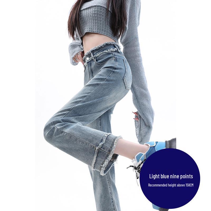 

Женские летние джинсы-сигареты с высокой посадкой, прямого кроя, светло-голубого цвета XL