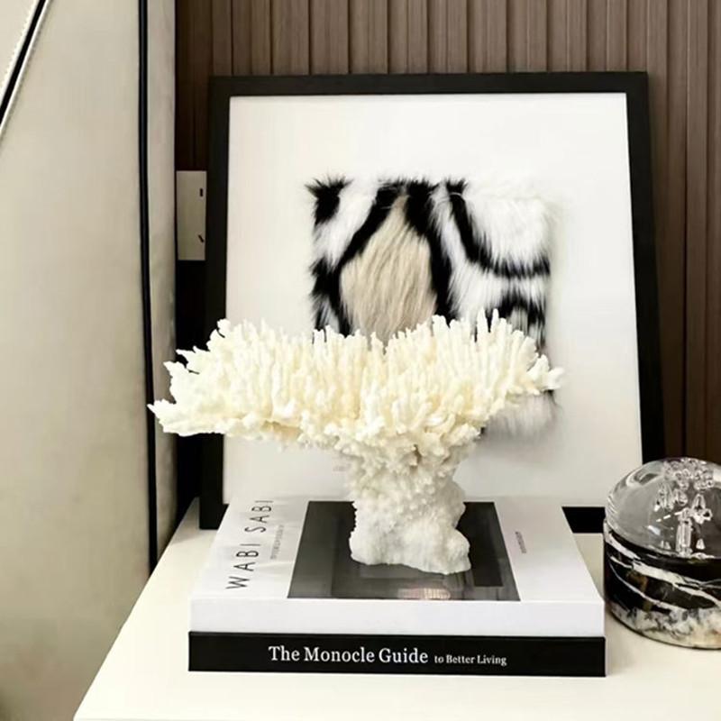 Modern Geometric Art Simulation Coral Sculpture Ornaments, White Coral Model Sculptures, Resin Crafts, Home Decoration