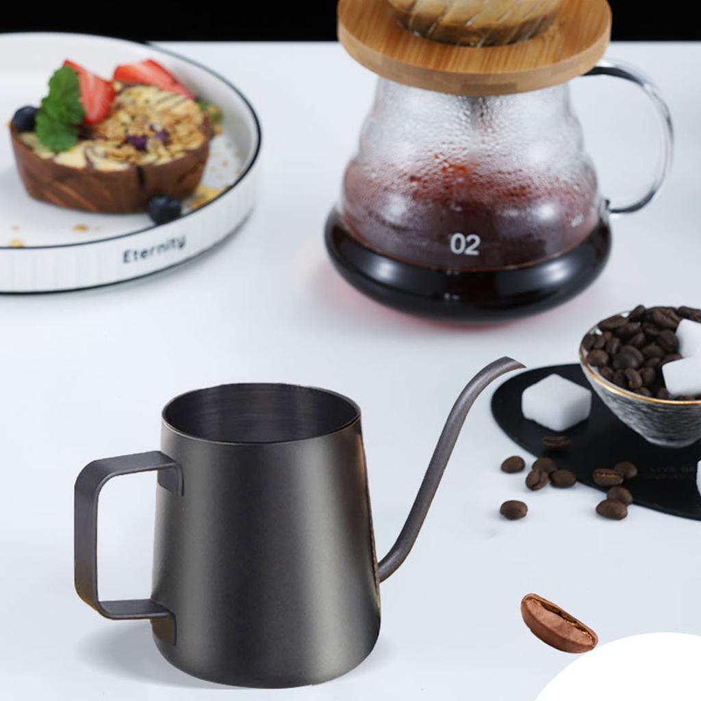 Black 304 Stainless Steel Gooseneck Kettle 250ml Ergonomic Handle for Precise Pouring of Home Office Pour Over Coffee