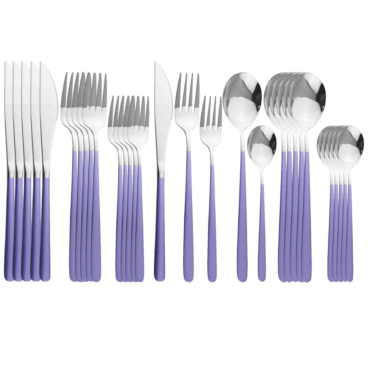 

30 шт., набор столовых приборов из розового золота, набор столовых приборов из нержавеющей стали 304, нож, вилка, кофейная ложка, набор столовых приборов, кухонный ужин, набор посуды фиолетовый/серебряный