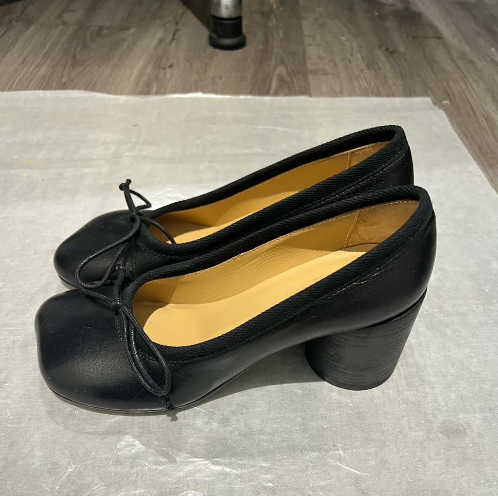 Mm6 Same Apple Head Light Mouth Single Shoes Ballet Mary Jane Round Heel High Heels Women'S Thick Heel