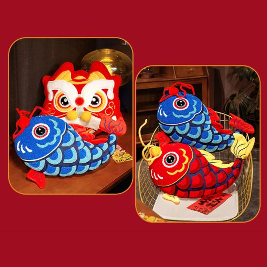 Chinese Dancing Lion Pillow Thick Soft Hand Cushion Warmer Chinese New Year