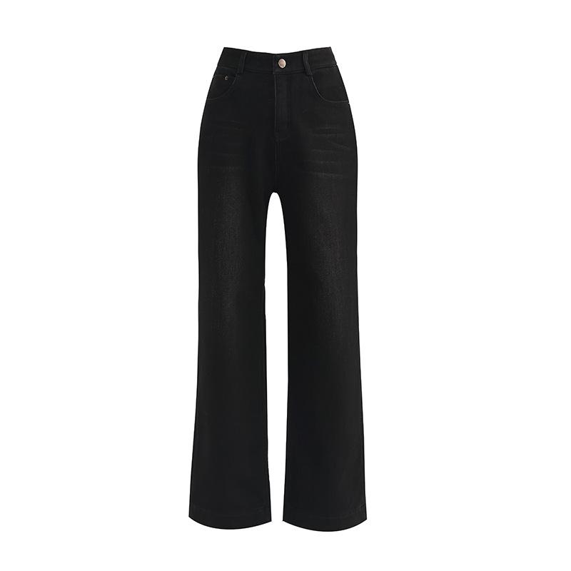 Fleece Thickened Black Straight Jeans Women's Commuter Daily Casual Autumn and Winter Warm Pants