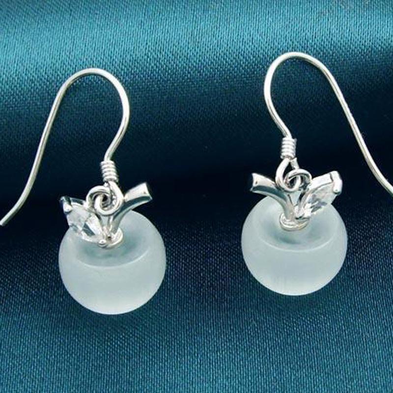 Korean Cat's Eye Stone Apple Christmas Earrings: White Gold Plated Women's Dangle Studs