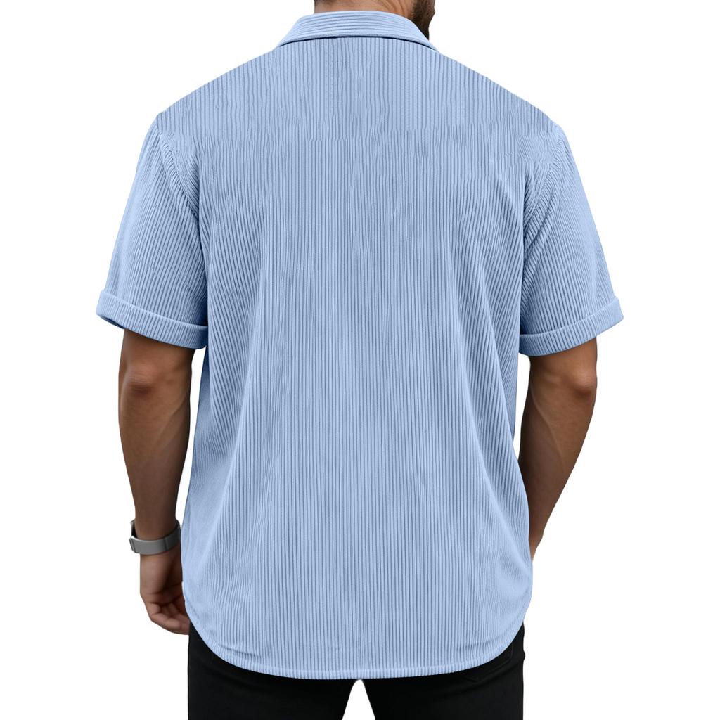 Men's Versatile Casual Corduroy Button-down Short-sleeved Shirt With Pockets