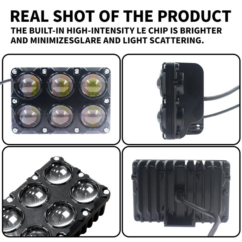 1/2pcs 6 LED Motorcycle Fog Lights Dual Color Waterproof Driving Spotlights Auxiliary Work Lamp for Motorbike Offroad Truck