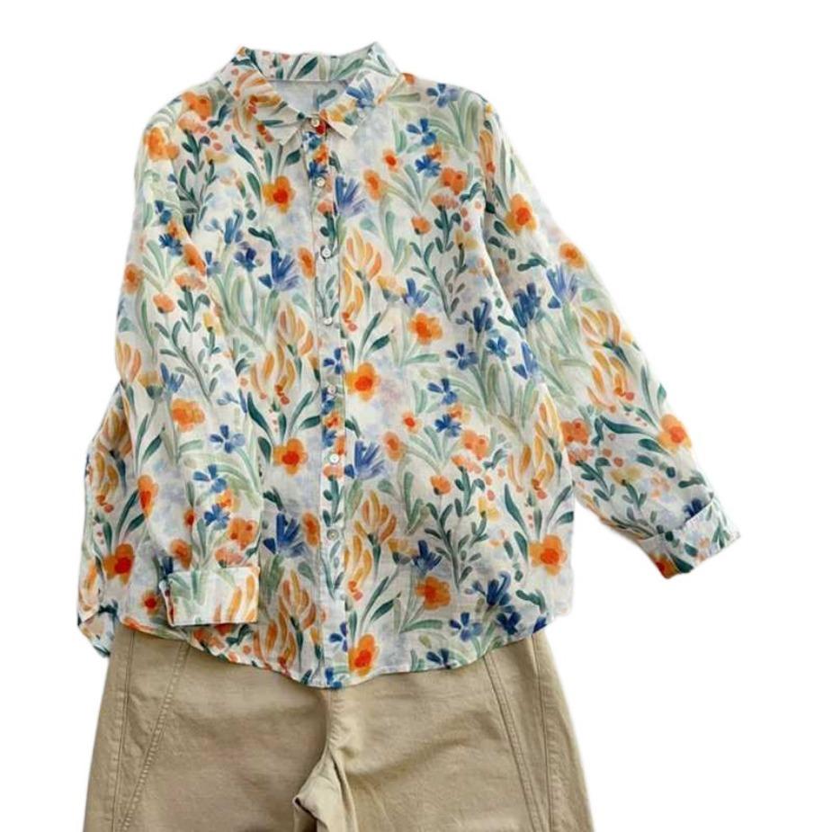 

Весенняя рубашка French Niche Baita Тонкая рубашка с принтом Женские блузки и рубашки Женский топ 2XL