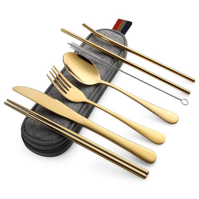Portable Tableware Single Box Stainless Steel Reusable Travel Cutlery Set Camp Utensils Set Suitable For Outdoor Picnic Travel