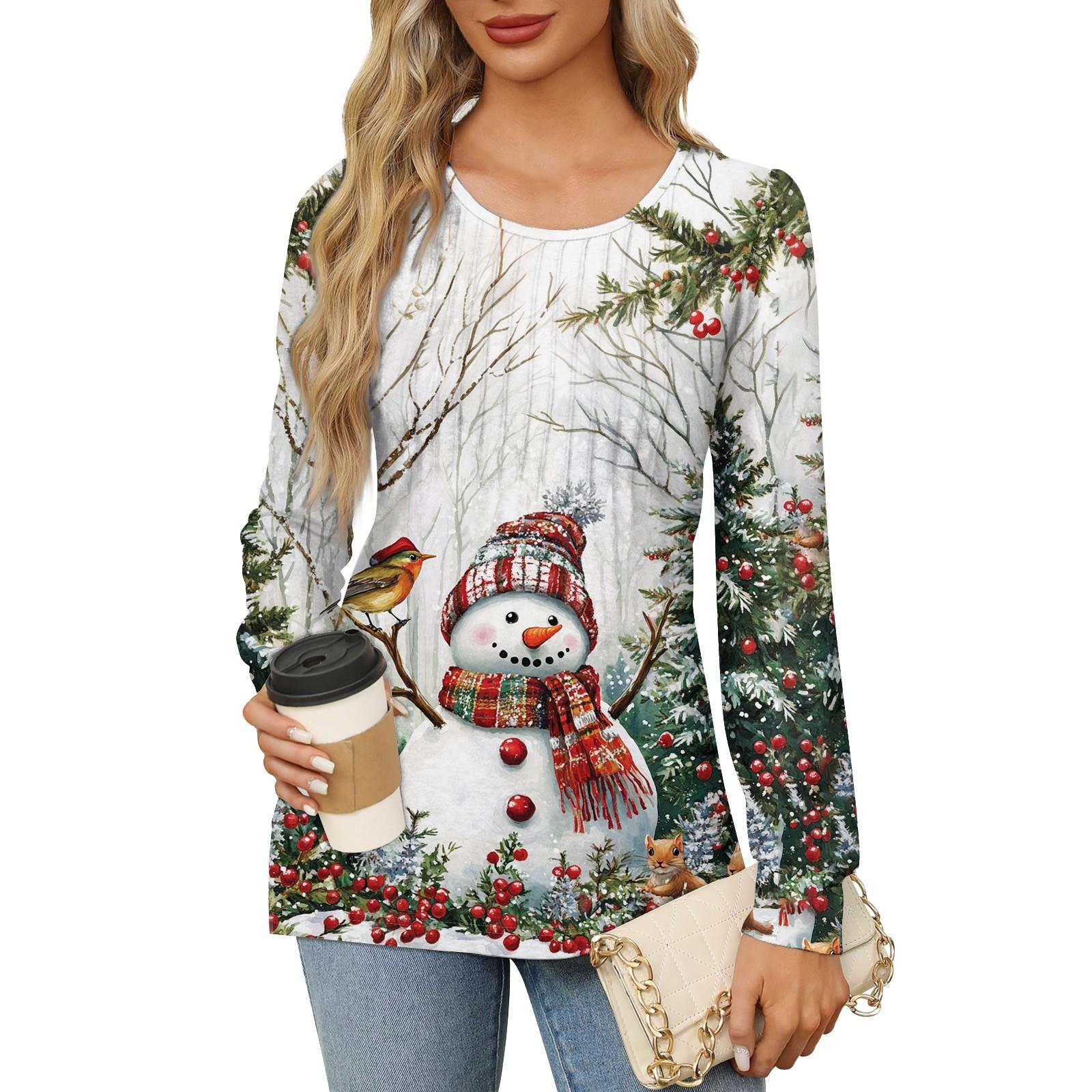 

Женский модный пуловер с круглым вырезом и длинными рукавами, рождественский принт «Снеговик» XXXL белый